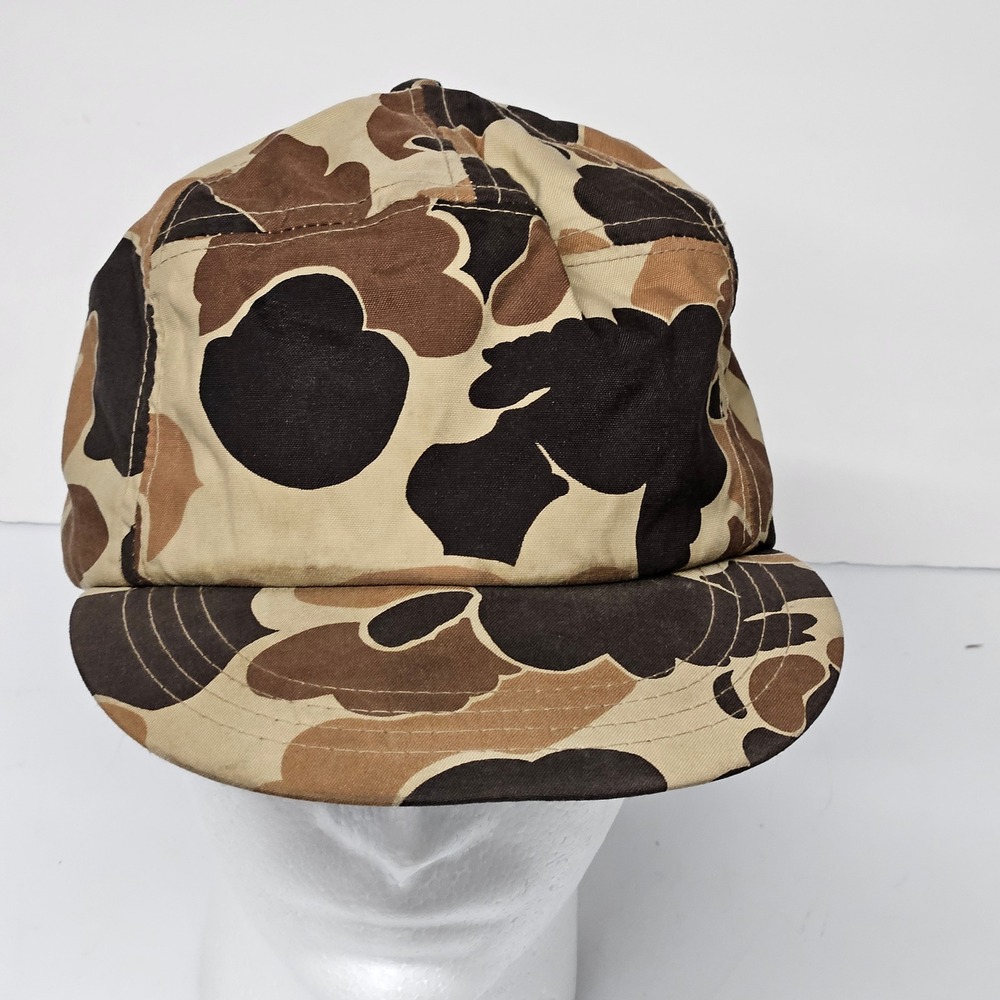 Columbia Hunting Cap XXL Brown Duck Camo Vintage Made in USA Ear Flaps Hat